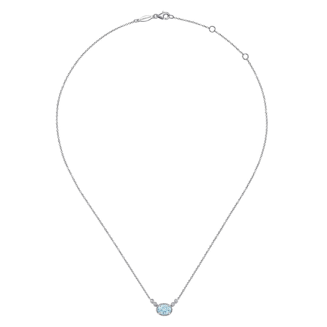 Gabriel & Co. NK5937W45AQ 14K White Gold Oval Aquamarine Pendant Necklace with Diamond Accents