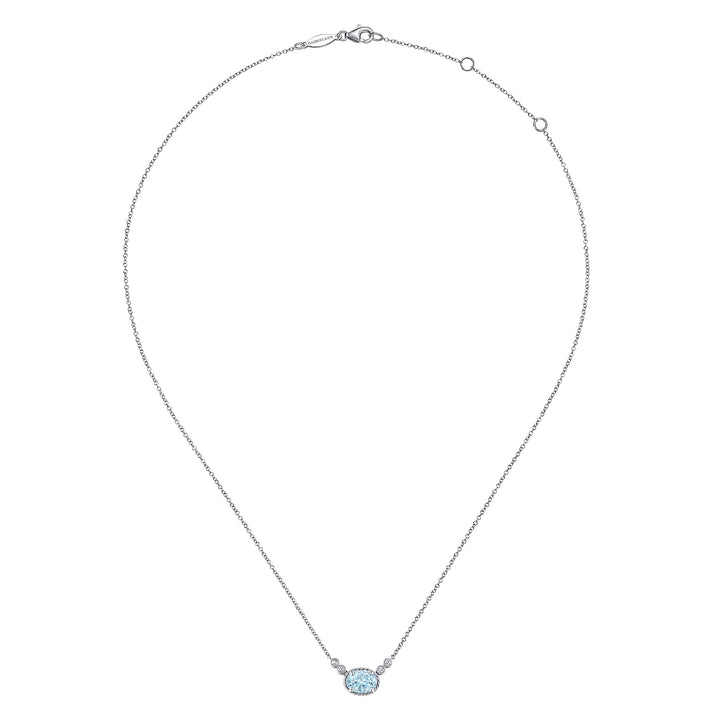 Gabriel & Co. NK5937W45AQ 14K White Gold Oval Aquamarine Pendant Necklace with Diamond Accents
