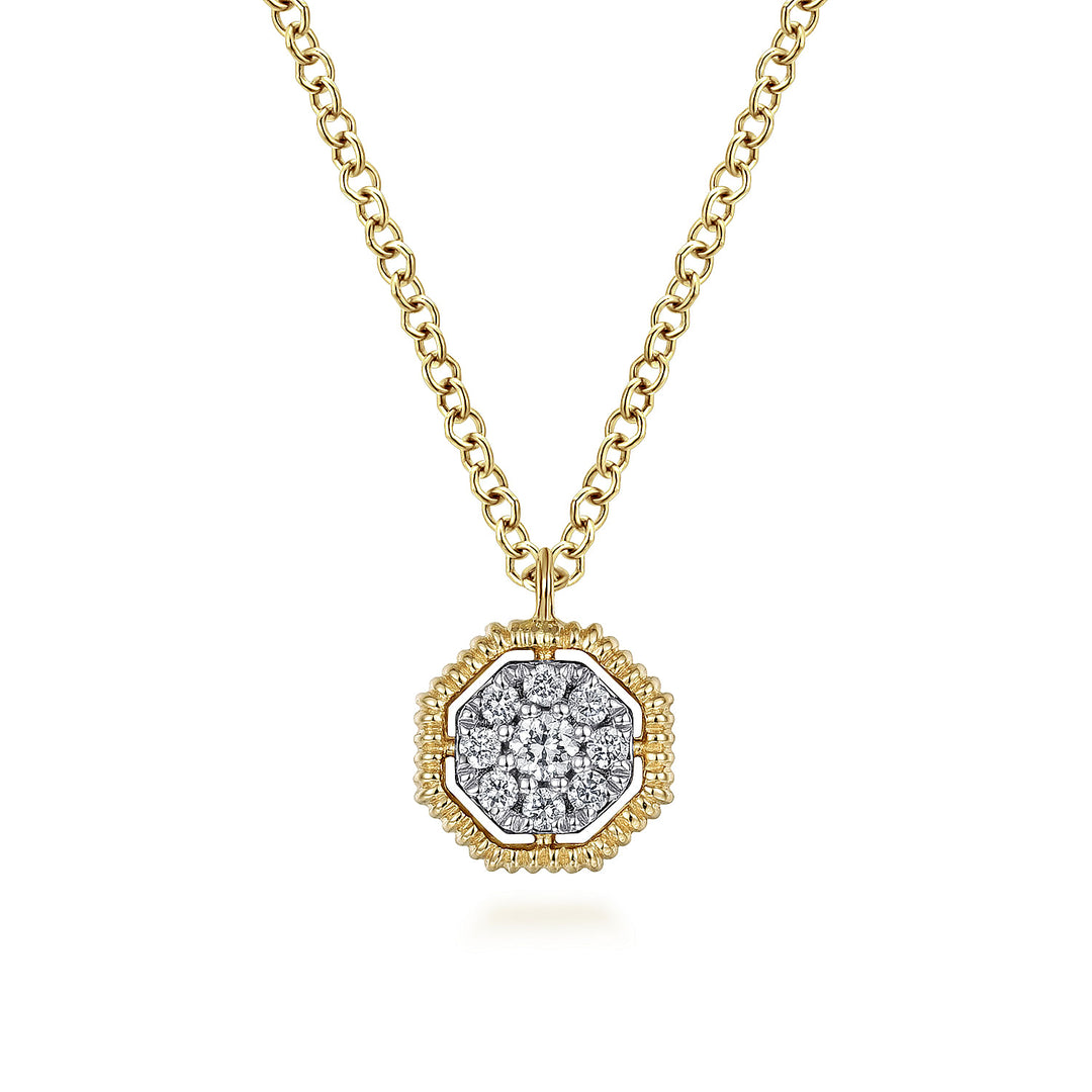 Gabriel & Co. NK5946Y45JJ 14K Yellow Gold Octagonal Pave Diamond Pendant Necklace