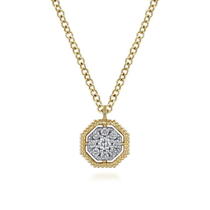 Gabriel & Co. NK5946Y45JJ 14K Yellow Gold Octagonal Pave Diamond Pendant Necklace