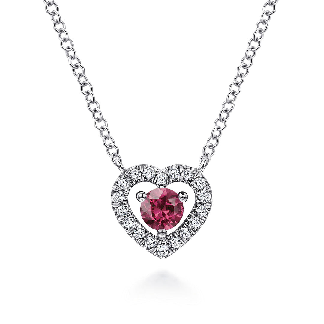 Gabriel & Co. NK5981W45PT 14K White Gold Round Pink Tourmaline and Diamond Heart Pendant Necklace