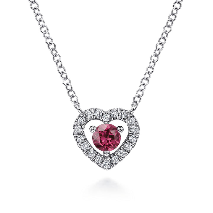 Gabriel & Co. NK5981W45PT 14K White Gold Round Pink Tourmaline and Diamond Heart Pendant Necklace
