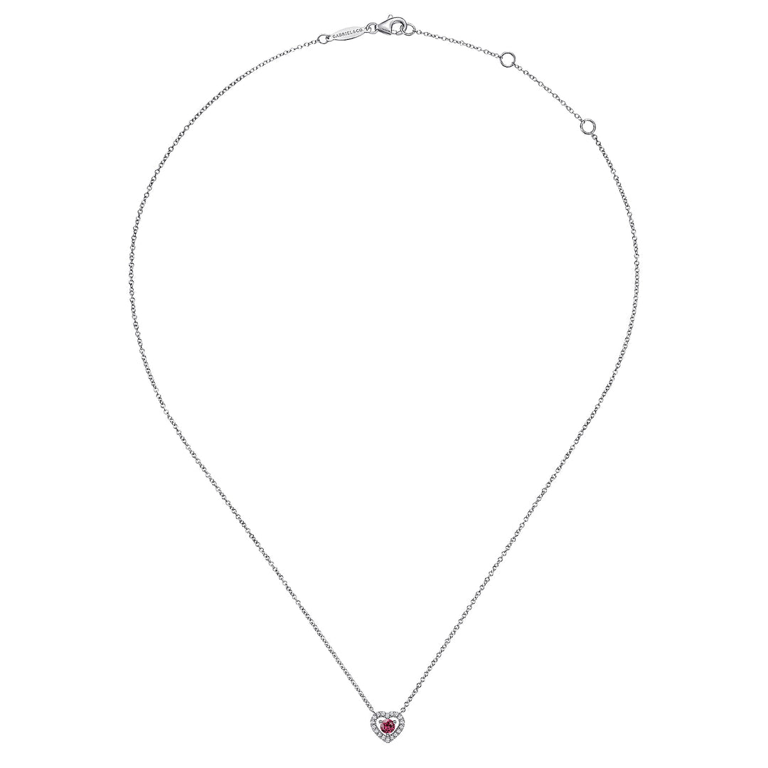Gabriel & Co. NK5981W45PT 14K White Gold Round Pink Tourmaline and Diamond Heart Pendant Necklace