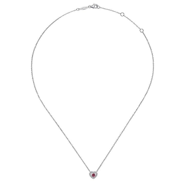 Gabriel & Co. NK5981W45PT 14K White Gold Round Pink Tourmaline and Diamond Heart Pendant Necklace