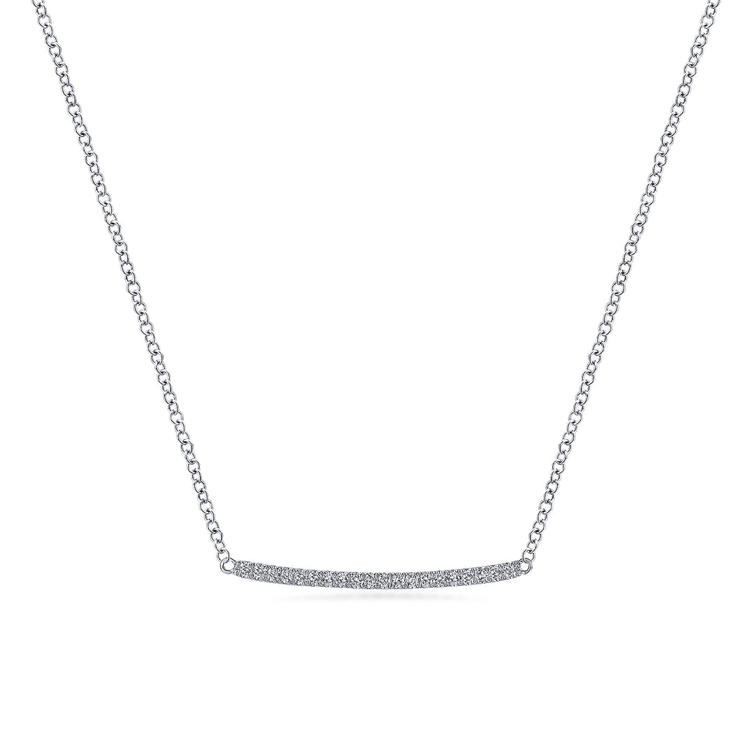 Gabriel & Co. NK5986W45JJ 14K White Gold Curved Pave Diamond Bar Necklace