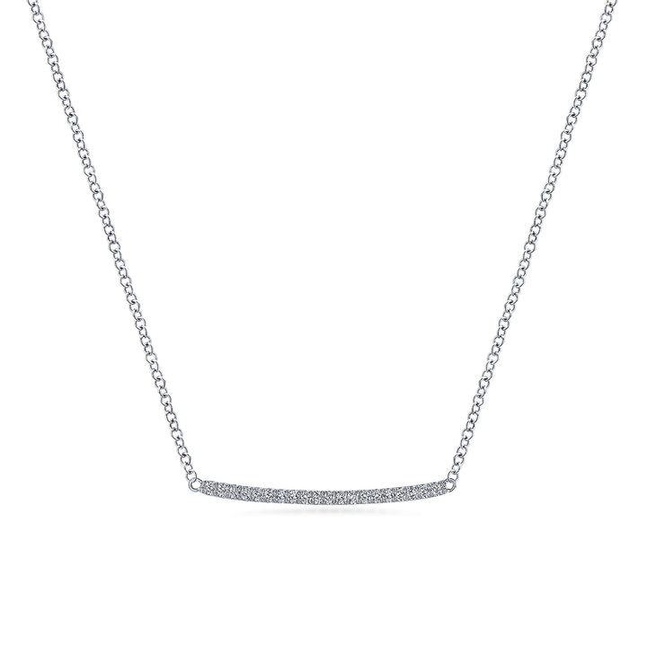 Gabriel & Co. NK5986W45JJ 14K White Gold Curved Pave Diamond Bar Necklace