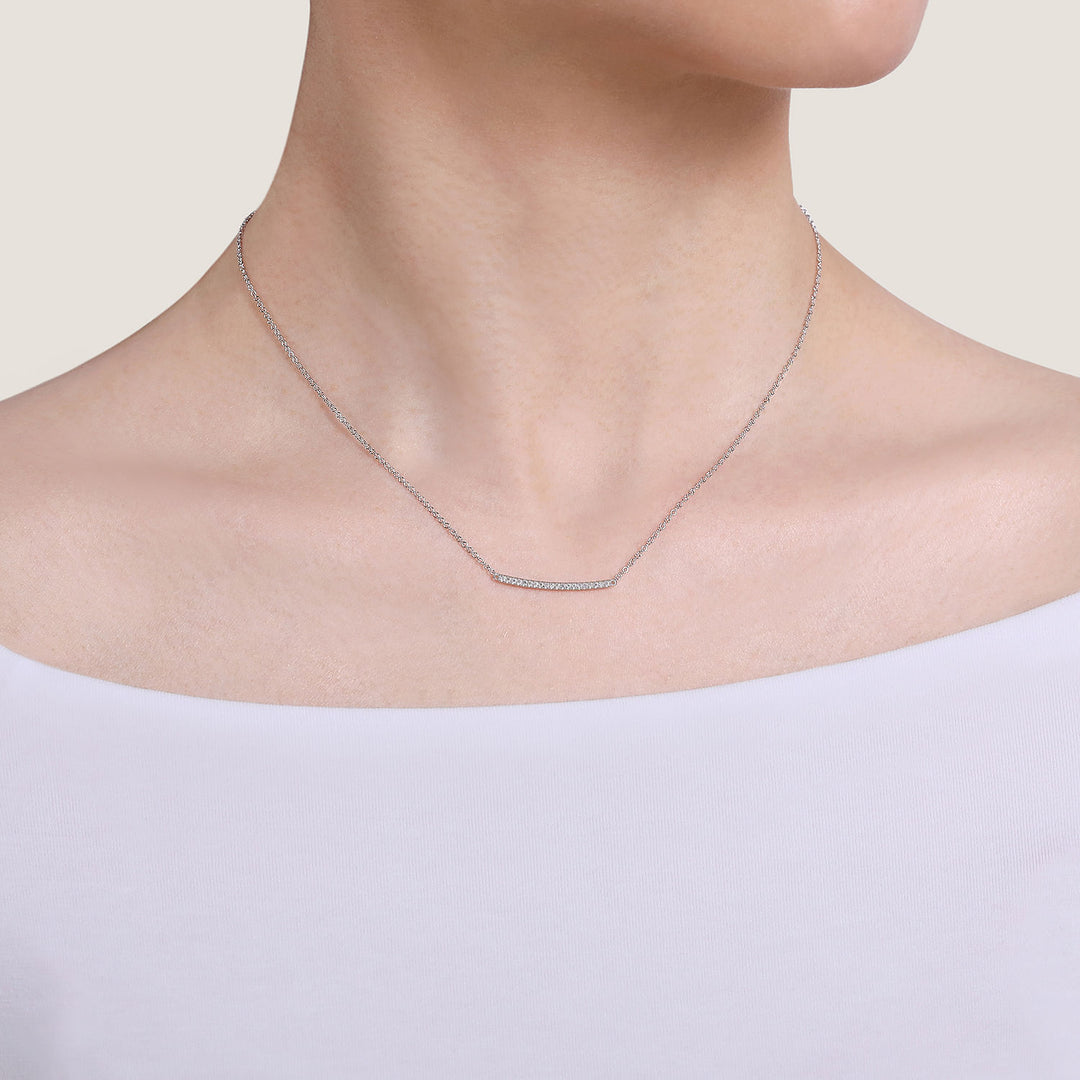 Gabriel & Co. NK5986W45JJ 14K White Gold Curved Pave Diamond Bar Necklace