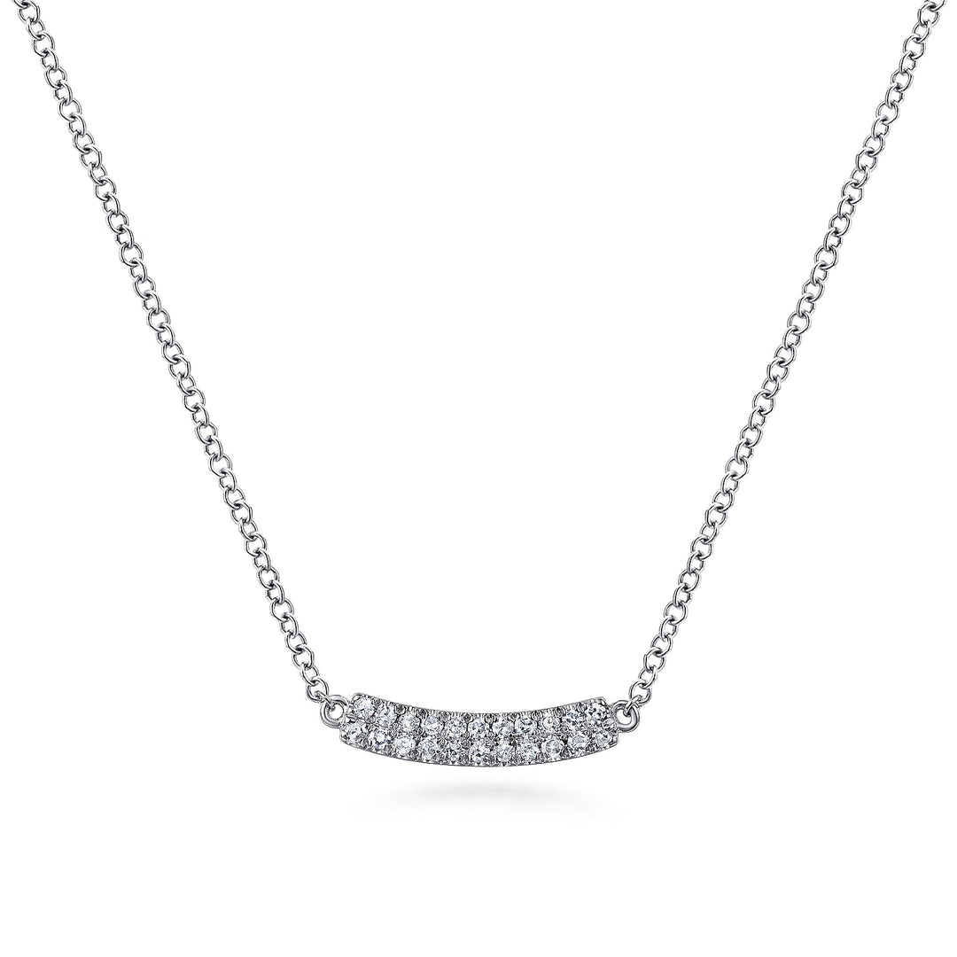 Gabriel & Co. NK5989W45JJ 14K White Gold Curved Pave Diamond Bar Necklace