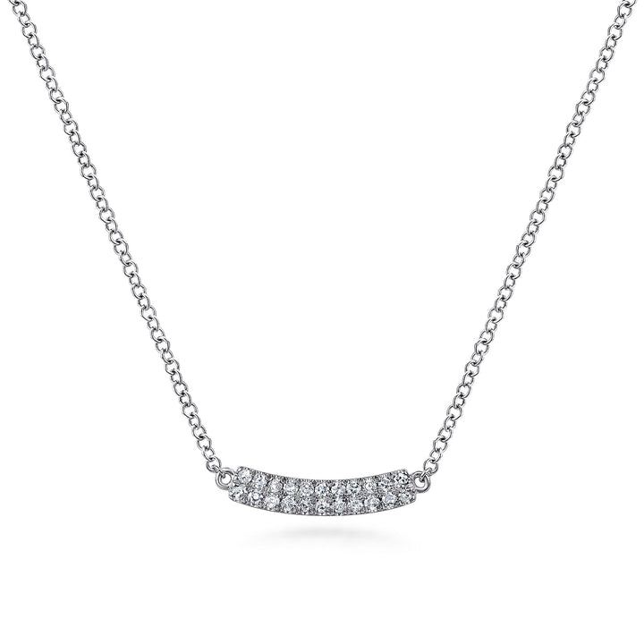 Gabriel & Co. NK5989W45JJ 14K White Gold Curved Pave Diamond Bar Necklace