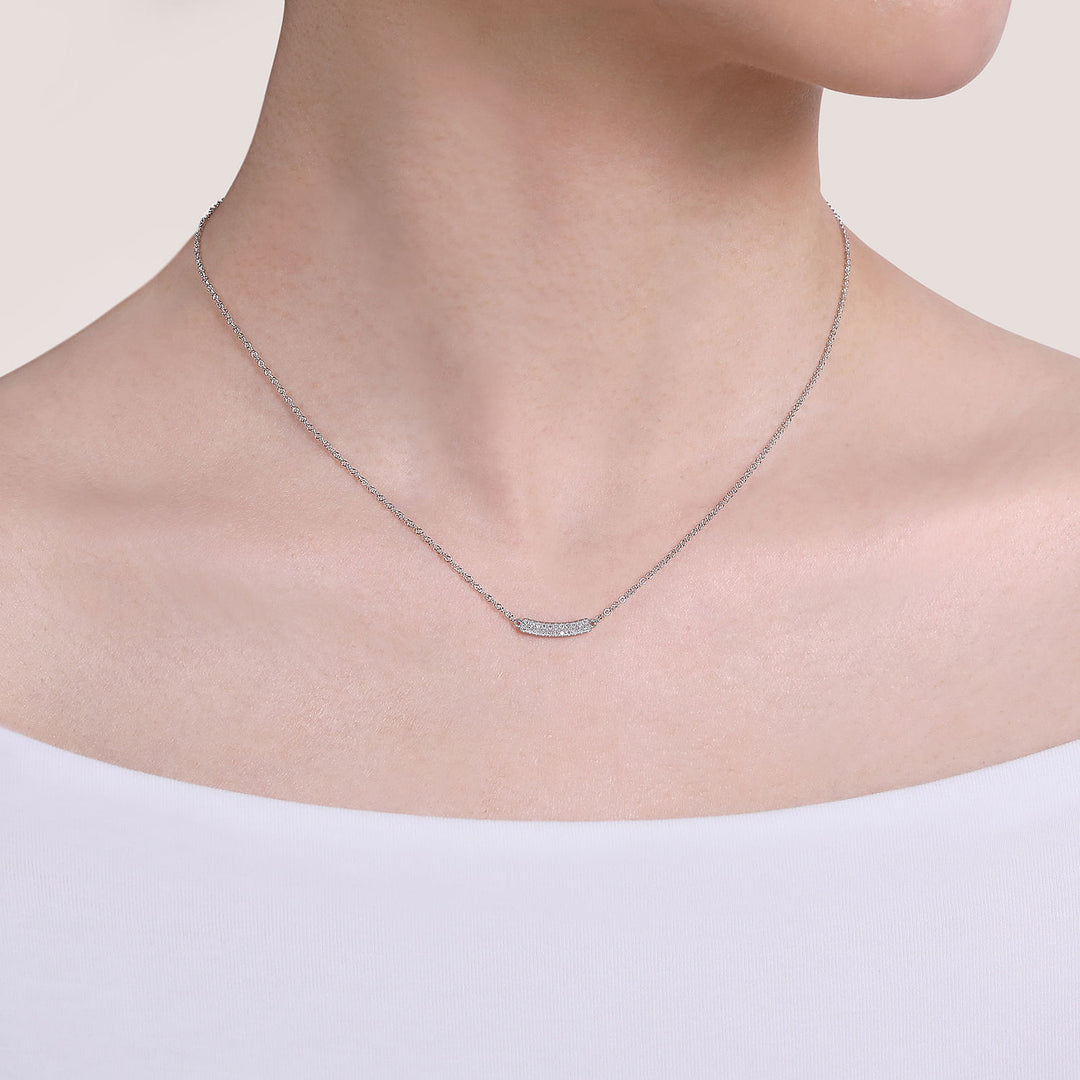 Gabriel & Co. NK5989W45JJ 14K White Gold Curved Pave Diamond Bar Necklace