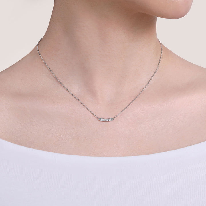 Gabriel & Co. NK5989W45JJ 14K White Gold Curved Pave Diamond Bar Necklace