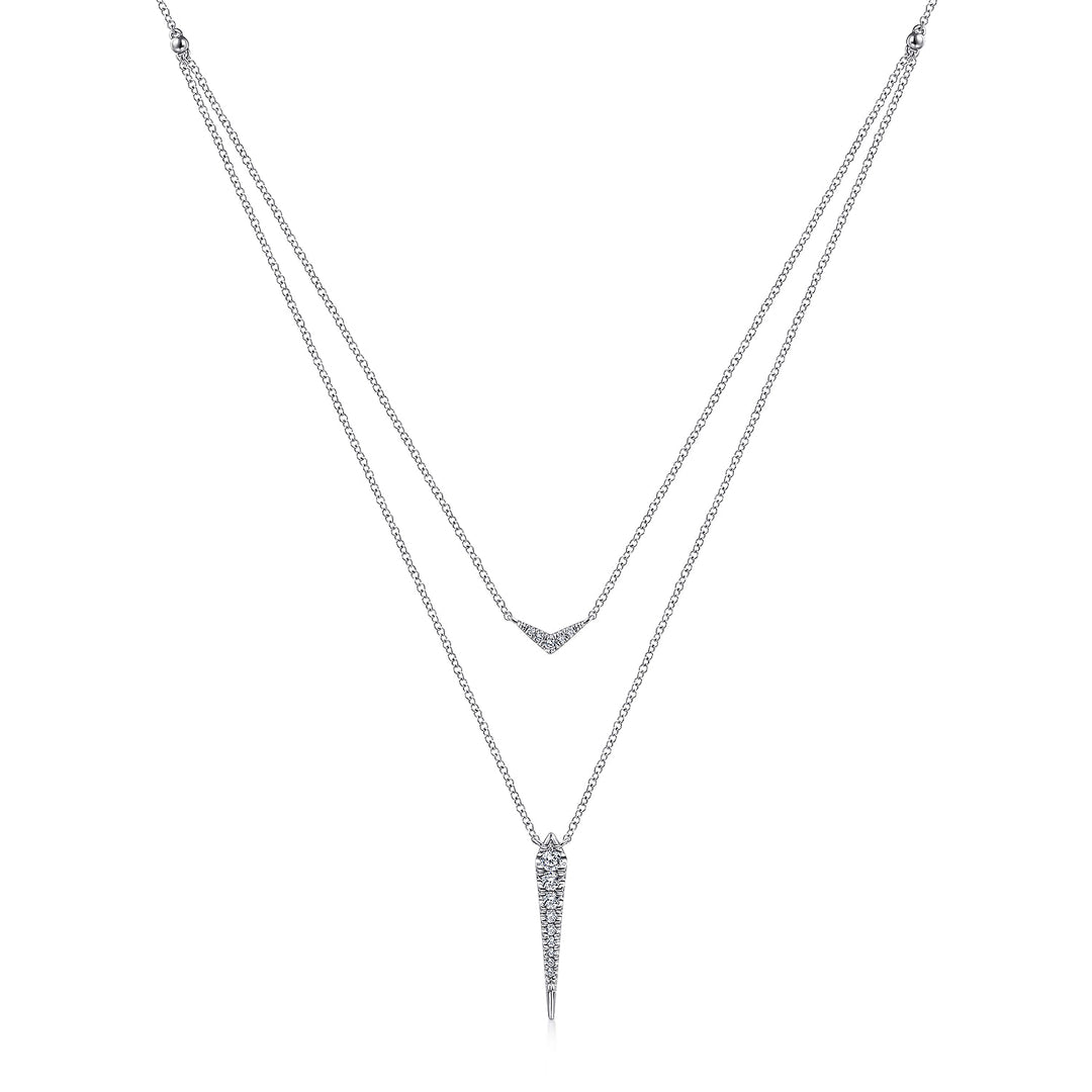 Gabriel & Co. NK6009W45JJ 14K White Gold Layered Pave Diamond Bar and Spike Pendant Necklace