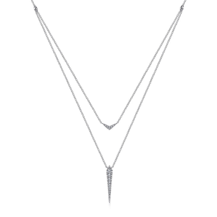 Gabriel & Co. NK6009W45JJ 14K White Gold Layered Pave Diamond Bar and Spike Pendant Necklace