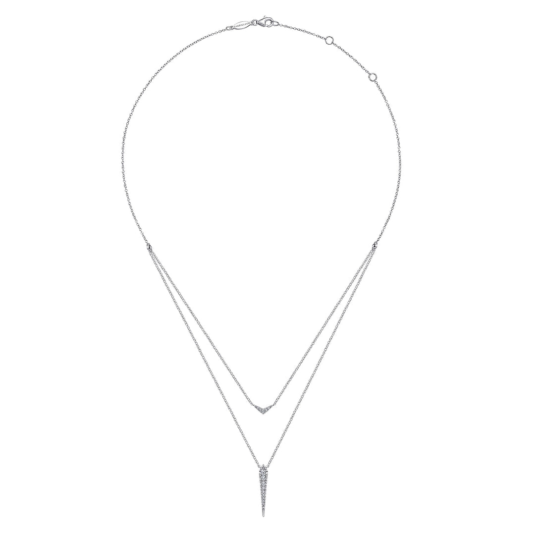 Gabriel & Co. NK6009W45JJ 14K White Gold Layered Pave Diamond Bar and Spike Pendant Necklace