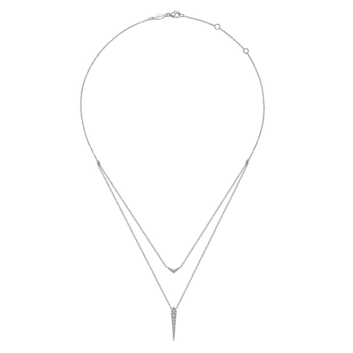 Gabriel & Co. NK6009W45JJ 14K White Gold Layered Pave Diamond Bar and Spike Pendant Necklace