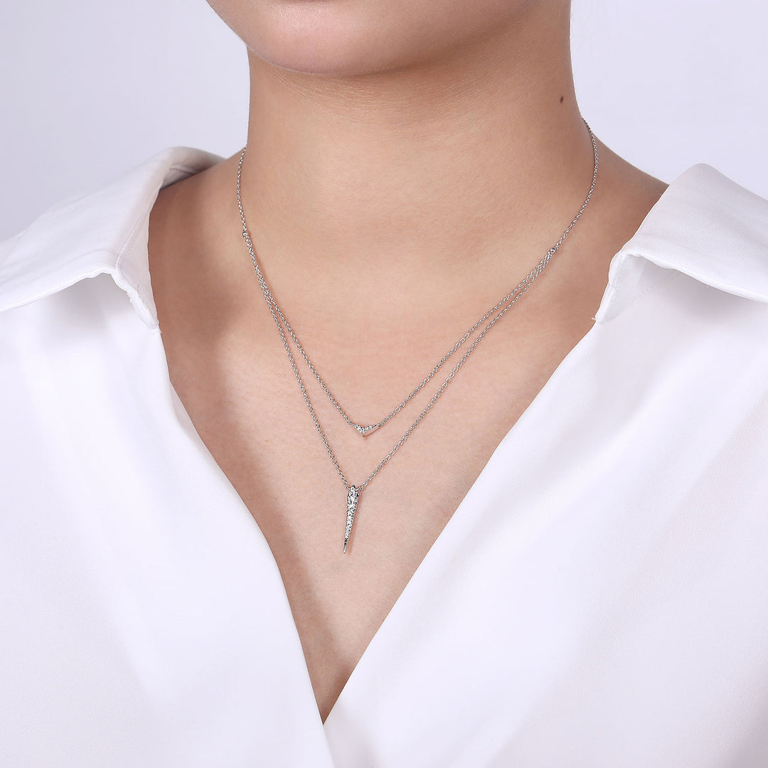 Gabriel & Co. NK6009W45JJ 14K White Gold Layered Pave Diamond Bar and Spike Pendant Necklace