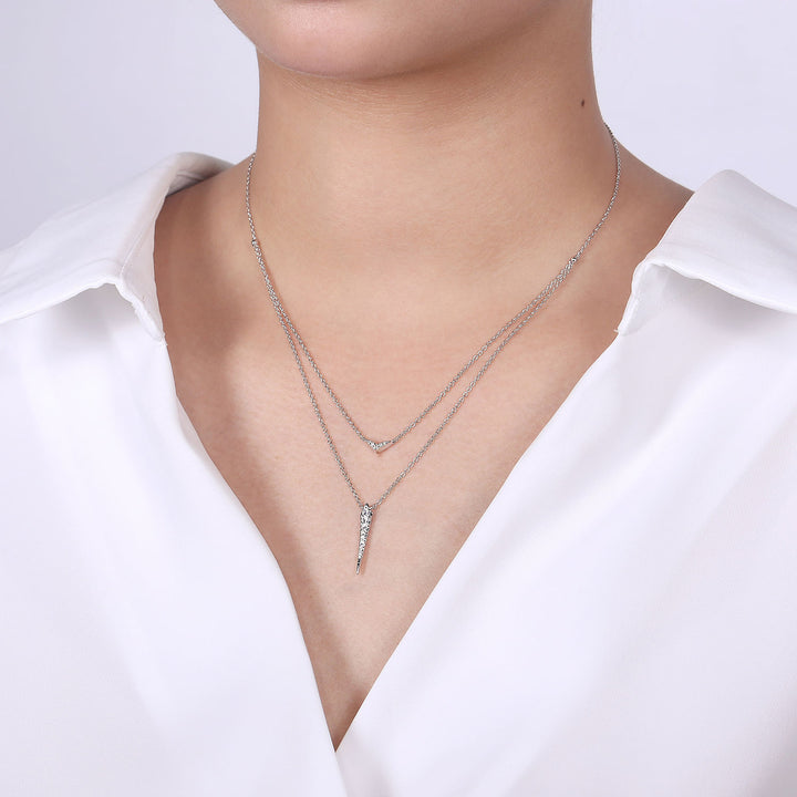 Gabriel & Co. NK6009W45JJ 14K White Gold Layered Pave Diamond Bar and Spike Pendant Necklace
