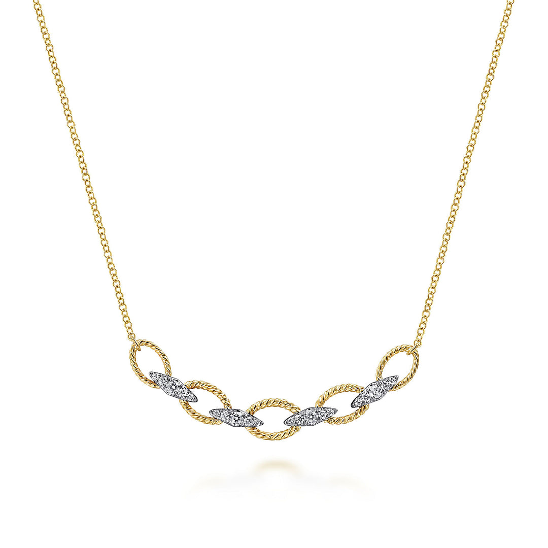 Gabriel & Co. NK6063M45JJ 14K Yellow White Gold Twisted Rope Oval Link Necklace with Diamond Connectors
