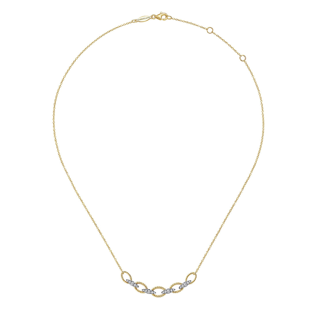 Gabriel & Co. NK6063M45JJ 14K Yellow White Gold Twisted Rope Oval Link Necklace with Diamond Connectors