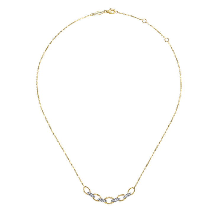 Gabriel & Co. NK6063M45JJ 14K Yellow White Gold Twisted Rope Oval Link Necklace with Diamond Connectors