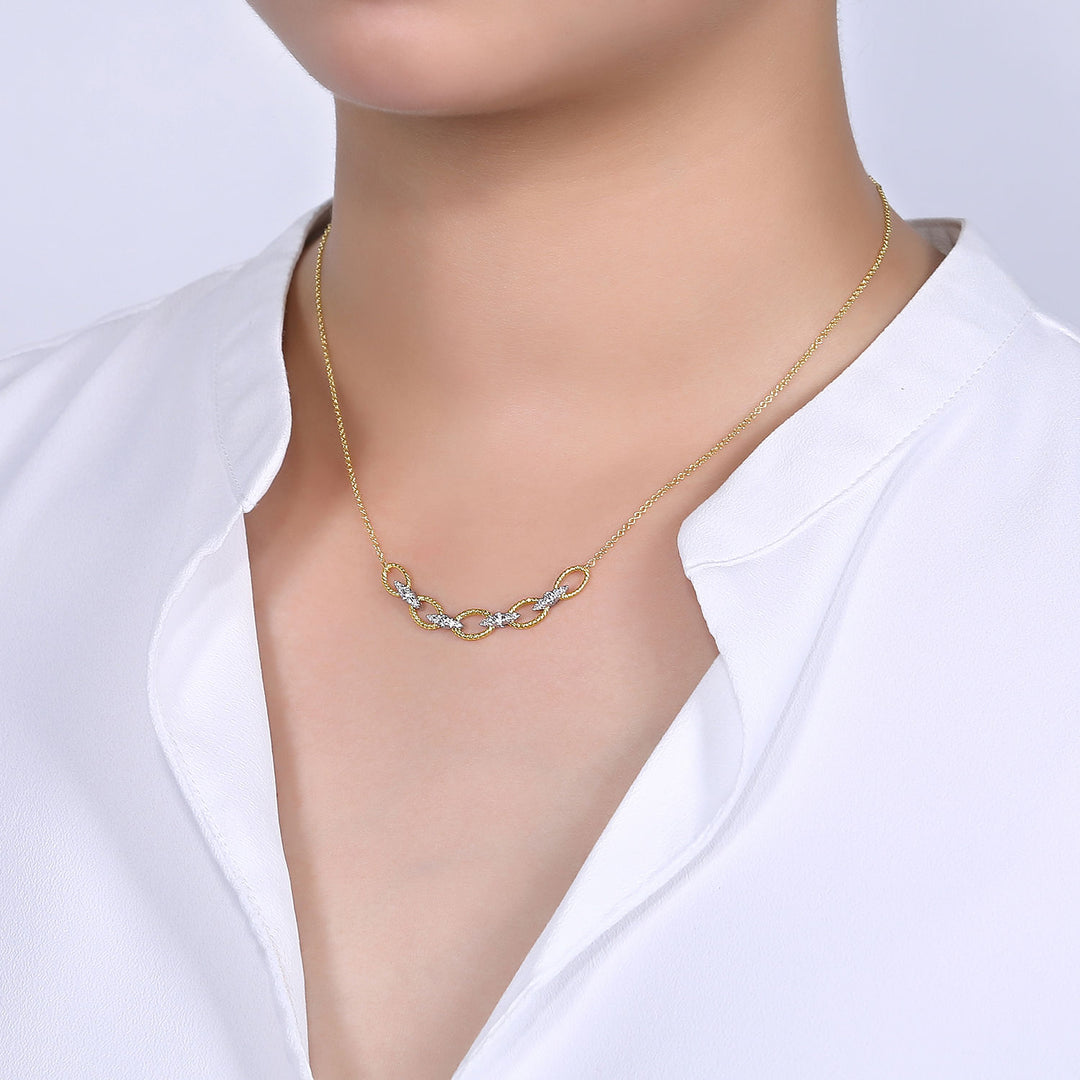 Gabriel & Co. NK6063M45JJ 14K Yellow White Gold Twisted Rope Oval Link Necklace with Diamond Connectors