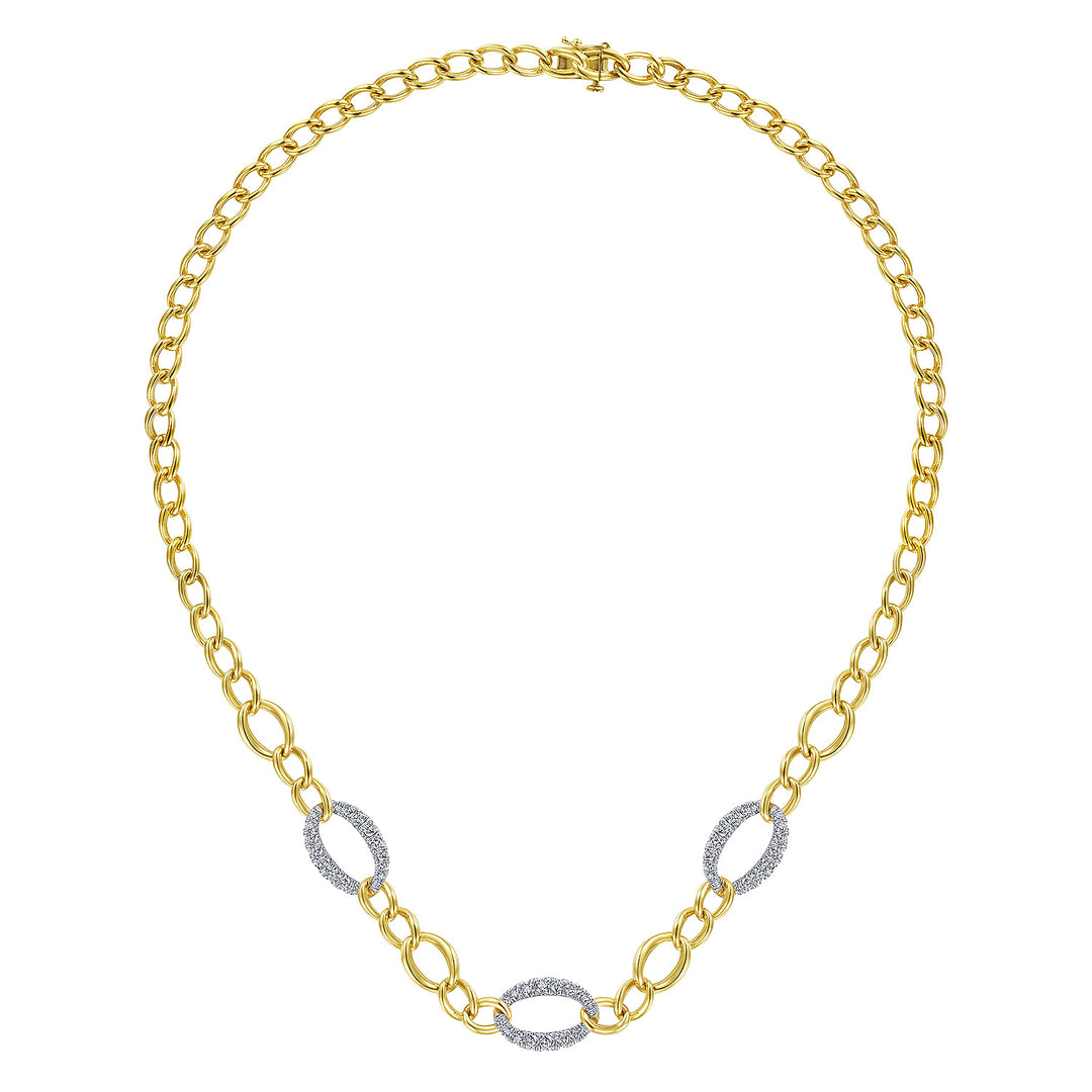Gabriel & Co. NK6090M45JJ 14K Yellow White Gold Oval Chain Link Necklace with Diamond Pave