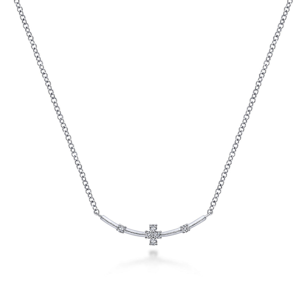 Gabriel & Co. NK6111W45JJ 14K White Gold Curved Bar Necklace with Diamond Stations
