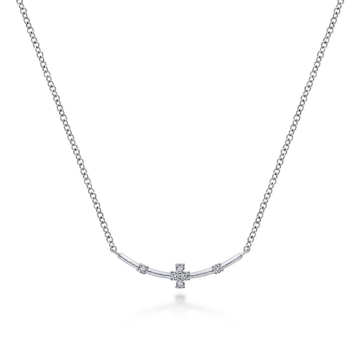 Gabriel & Co. NK6111W45JJ 14K White Gold Curved Bar Necklace with Diamond Stations