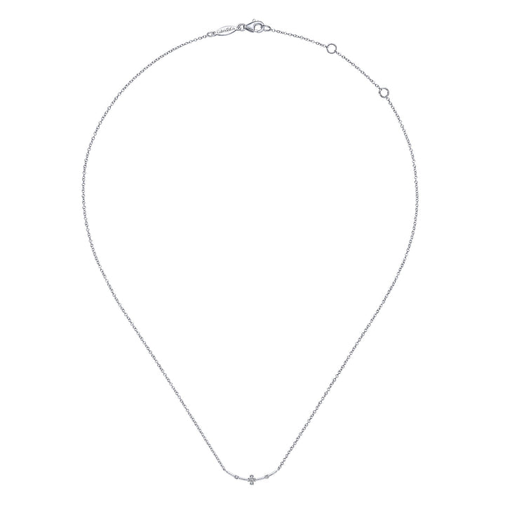 Gabriel & Co. NK6111W45JJ 14K White Gold Curved Bar Necklace with Diamond Stations