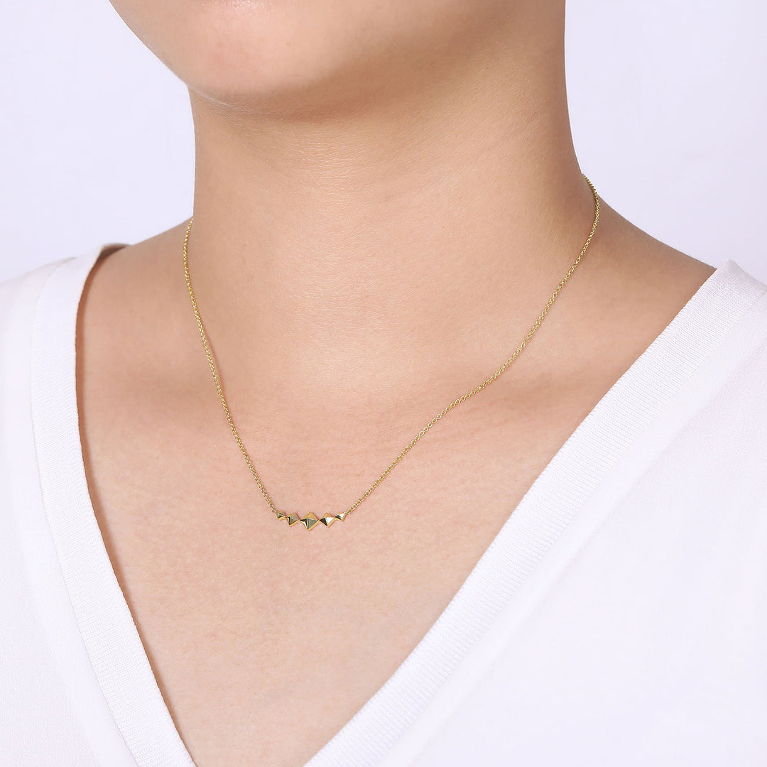 Gabriel & Co. NK6116Y4JJJ 14K Yellow Gold Graduated Pyramid Bar Necklace