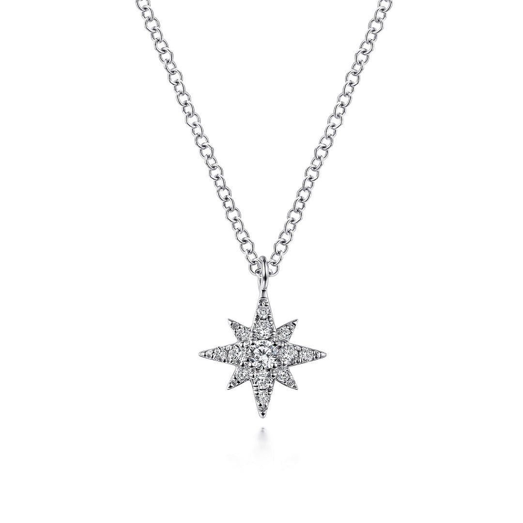 Gabriel & Co. NK6126W45JJ 14K White Gold Diamond Pave Star Pendant Necklace
