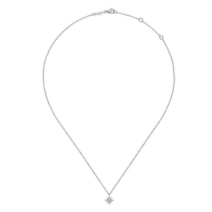 Gabriel & Co. NK6126W45JJ 14K White Gold Diamond Pave Star Pendant Necklace