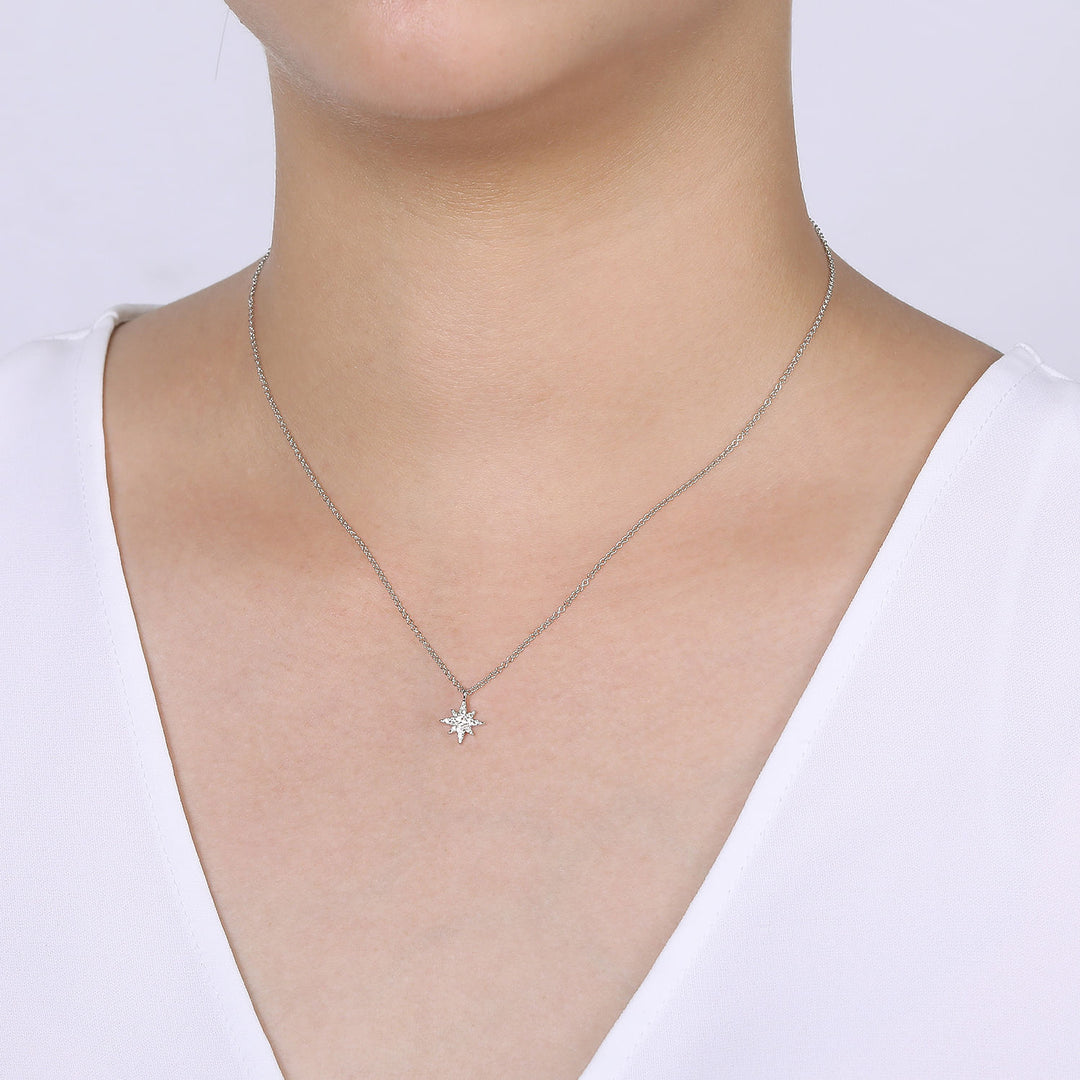 Gabriel & Co. NK6126W45JJ 14K White Gold Diamond Pave Star Pendant Necklace