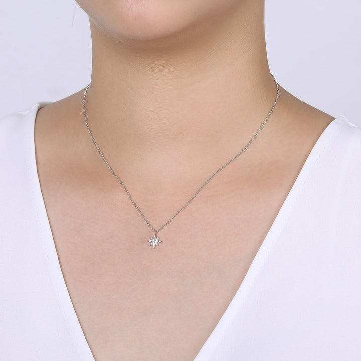 Gabriel & Co. NK6126W45JJ 14K White Gold Diamond Pave Star Pendant Necklace
