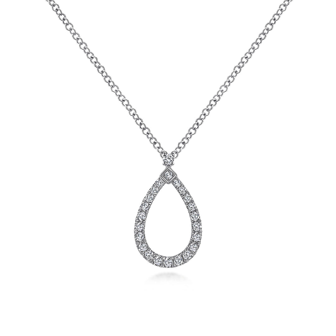 Gabriel & Co. NK6134W45JJ 14K White Gold Teardrop Diamond Pendant Necklace