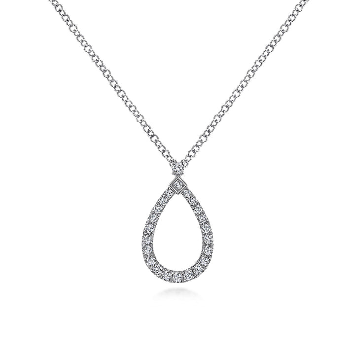Gabriel & Co. NK6134W45JJ 14K White Gold Teardrop Diamond Pendant Necklace