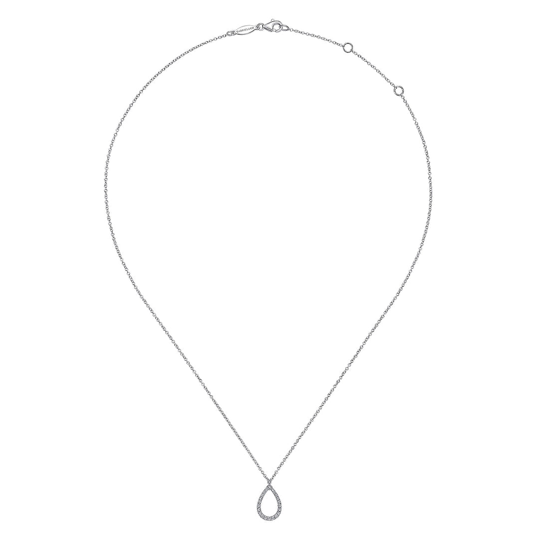 Gabriel & Co. NK6134W45JJ 14K White Gold Teardrop Diamond Pendant Necklace