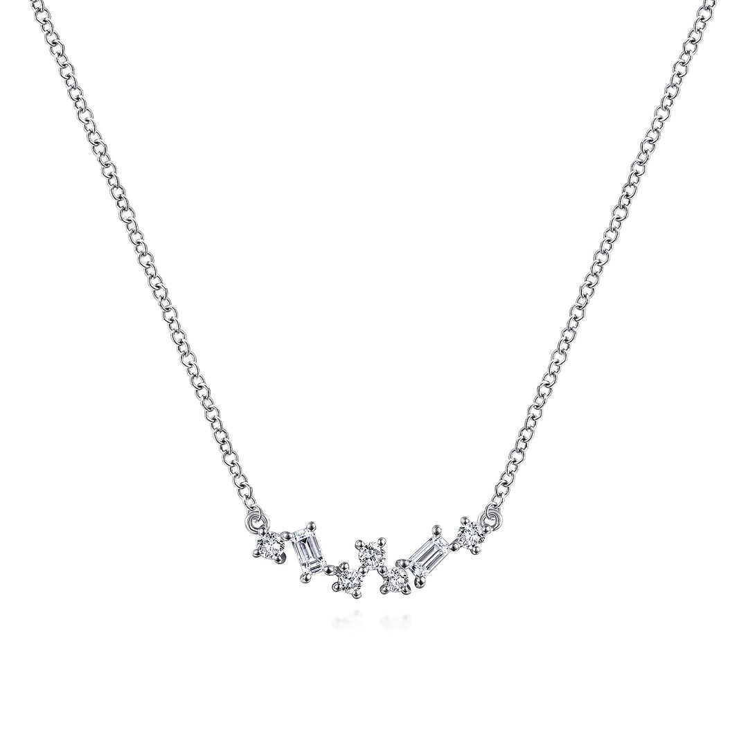 Gabriel & Co. NK6139W44JJ 14K White Gold Baguette and Round Diamond Zig Zag Necklace