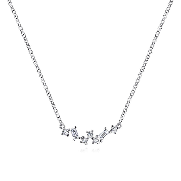 Gabriel & Co. NK6139W44JJ 14K White Gold Baguette and Round Diamond Zig Zag Necklace