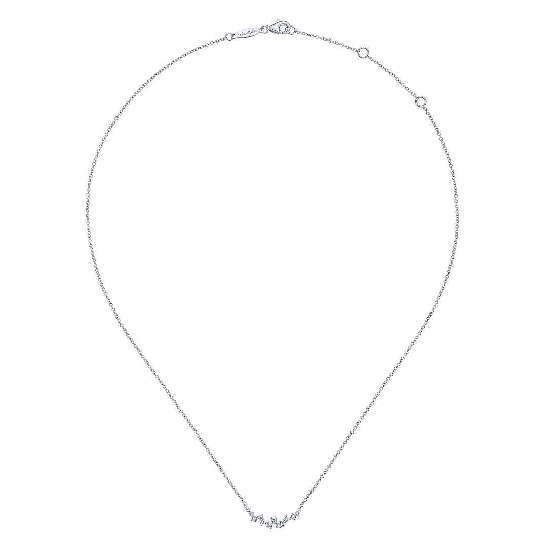 Gabriel & Co. NK6139W44JJ 14K White Gold Baguette and Round Diamond Zig Zag Necklace