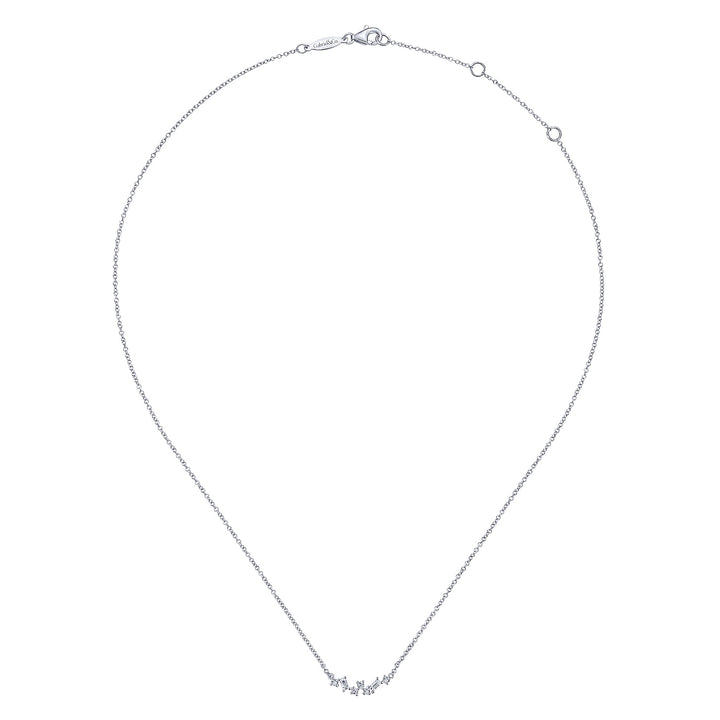 Gabriel & Co. NK6139W44JJ 14K White Gold Baguette and Round Diamond Zig Zag Necklace
