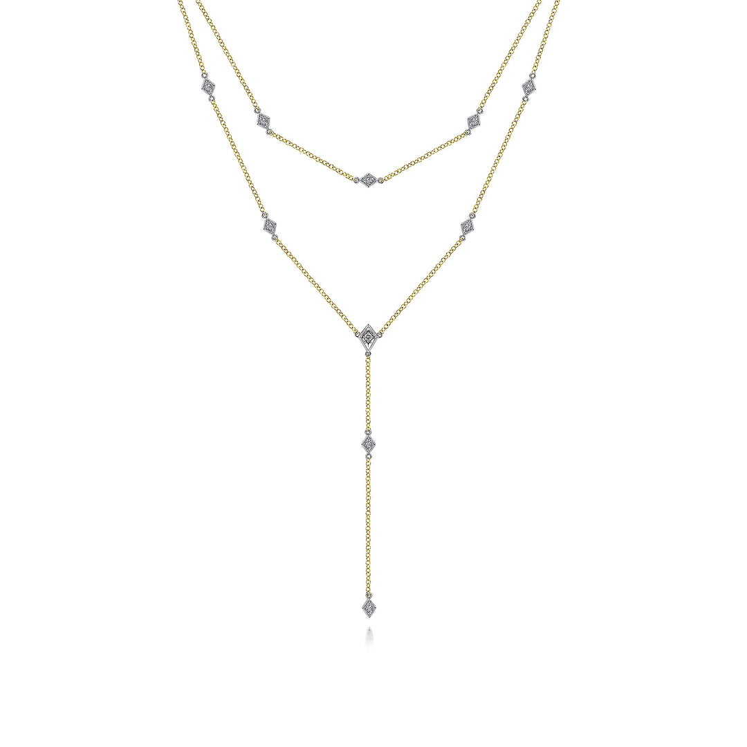 Gabriel & Co. NK6193M45JJ 14K Yellow White Gold Two Strand Diamond Station Y Necklace