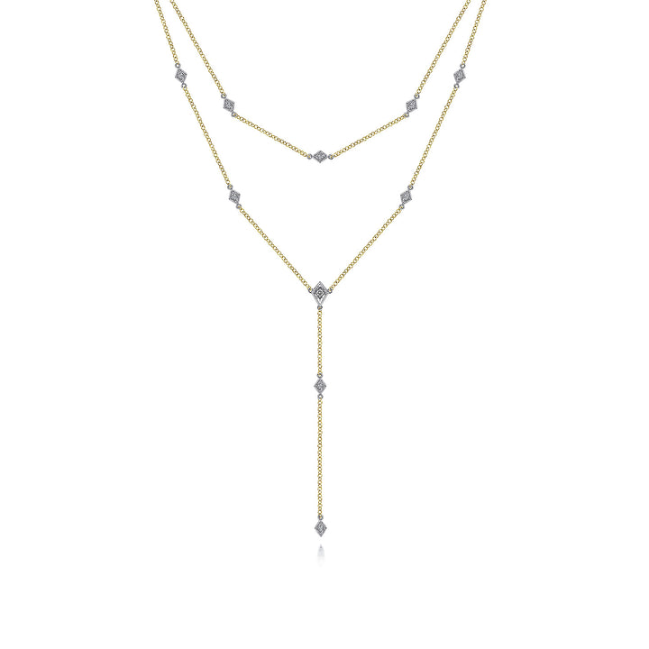 Gabriel & Co. NK6193M45JJ 14K Yellow White Gold Two Strand Diamond Station Y Necklace