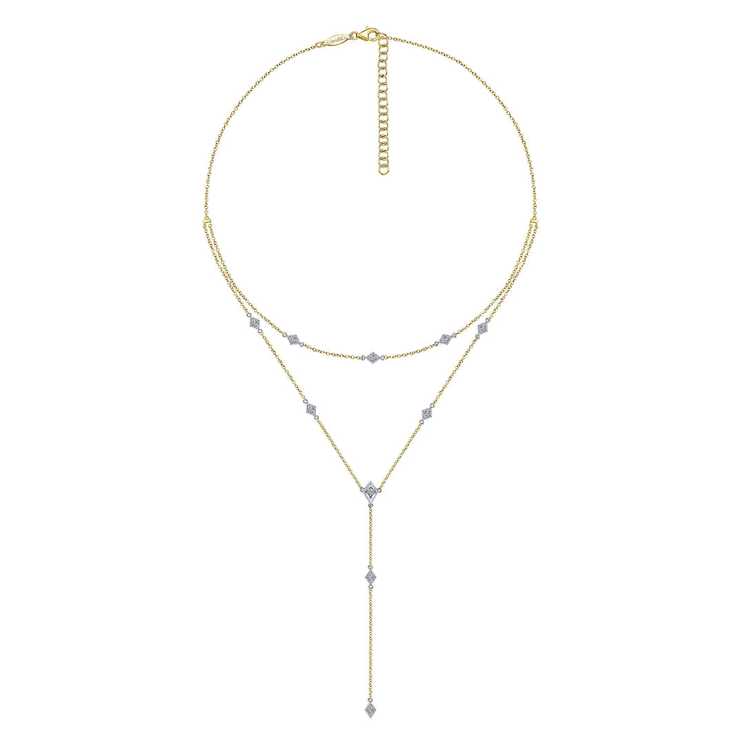 Gabriel & Co. NK6193M45JJ 14K Yellow White Gold Two Strand Diamond Station Y Necklace