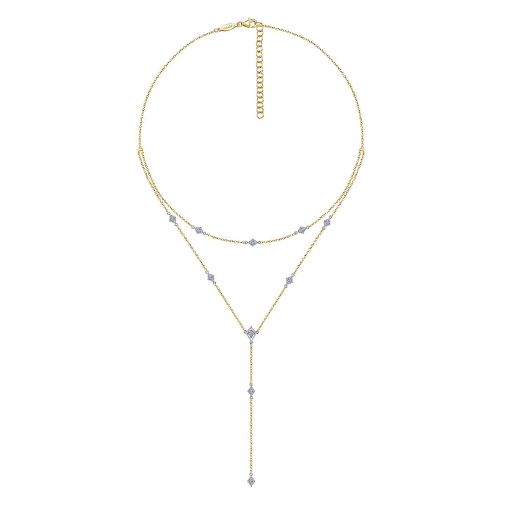 Gabriel & Co. NK6193M45JJ 14K Yellow White Gold Two Strand Diamond Station Y Necklace