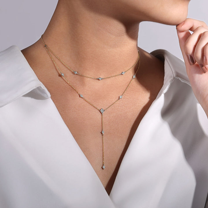 Gabriel & Co. NK6193M45JJ 14K Yellow White Gold Two Strand Diamond Station Y Necklace