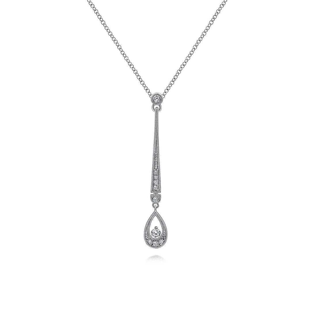 Gabriel & Co. NK6199W45JJ 14K White Gold Diamond Bar and Teardrop Necklace