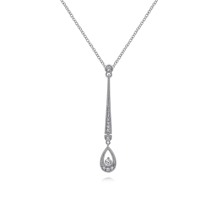 Gabriel & Co. NK6199W45JJ 14K White Gold Diamond Bar and Teardrop Necklace