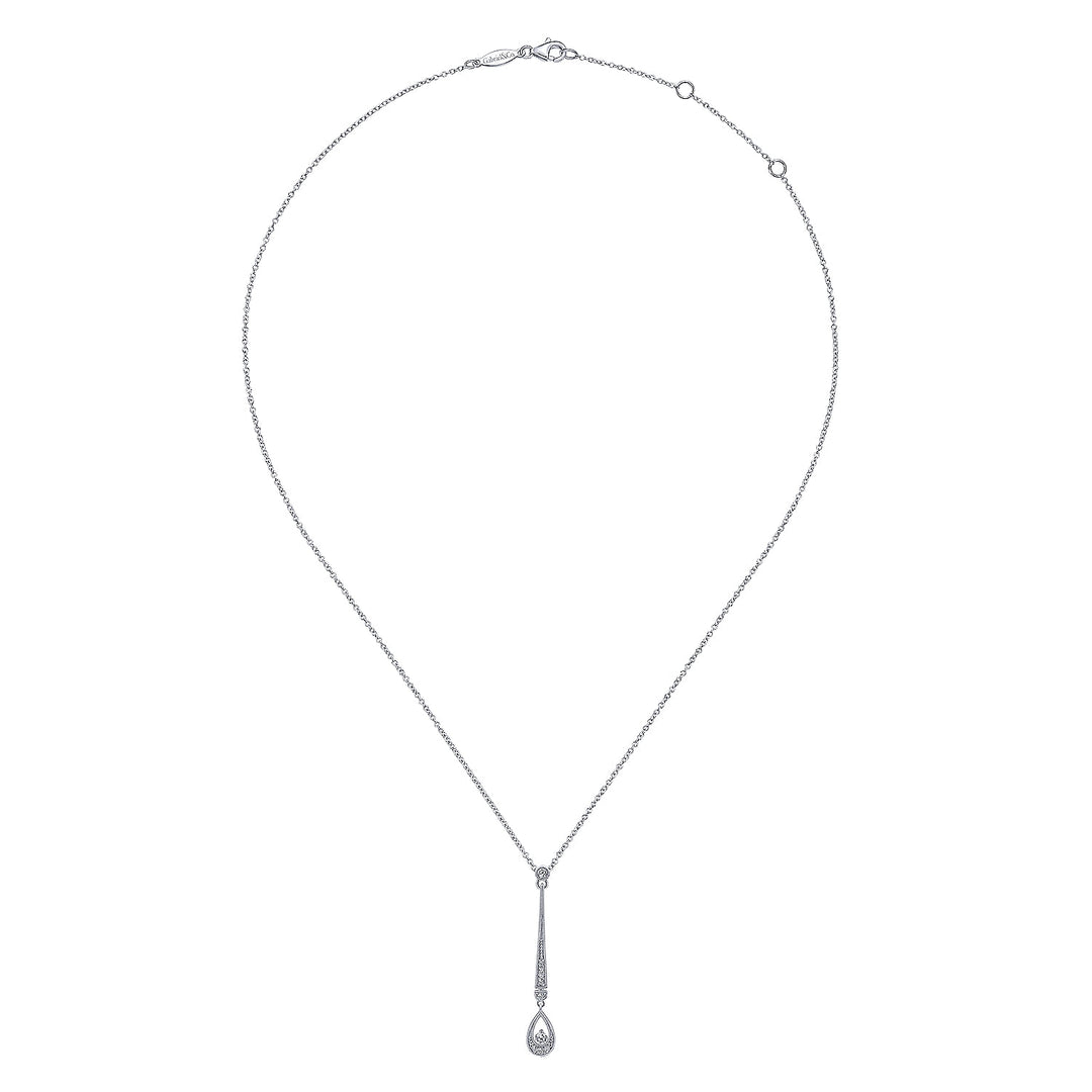 Gabriel & Co. NK6199W45JJ 14K White Gold Diamond Bar and Teardrop Necklace
