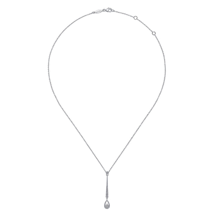 Gabriel & Co. NK6199W45JJ 14K White Gold Diamond Bar and Teardrop Necklace